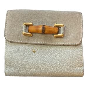 Gucci Baby Blue Leather Bamboo Bi Fold Folding Wallet